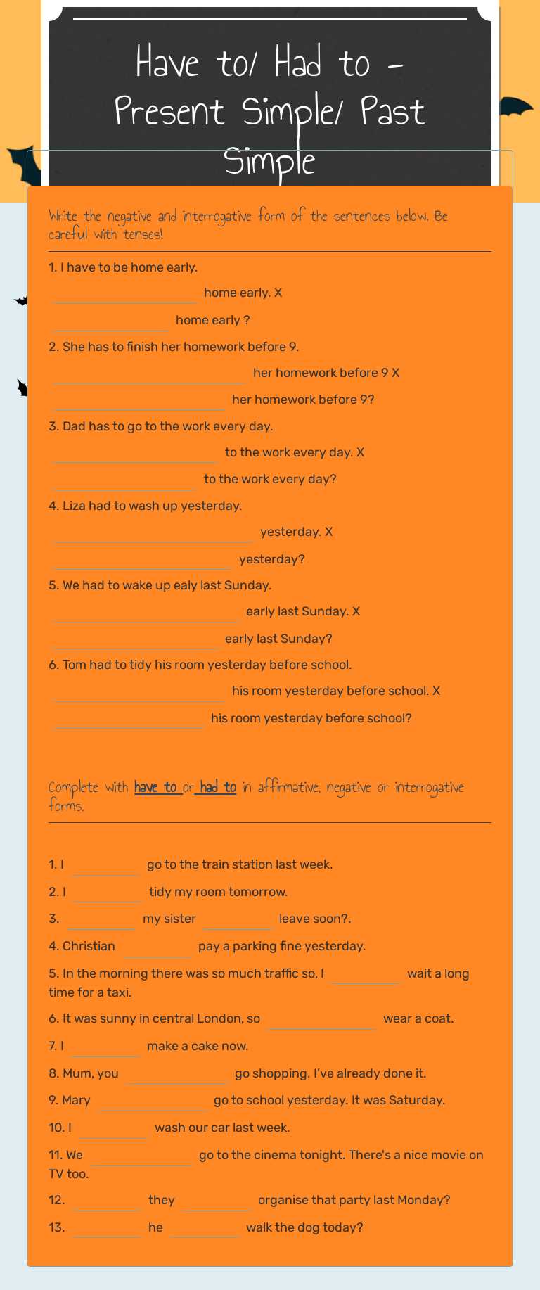 Have to/ Had to - Present Simple/ Past Simple worksheet preview image