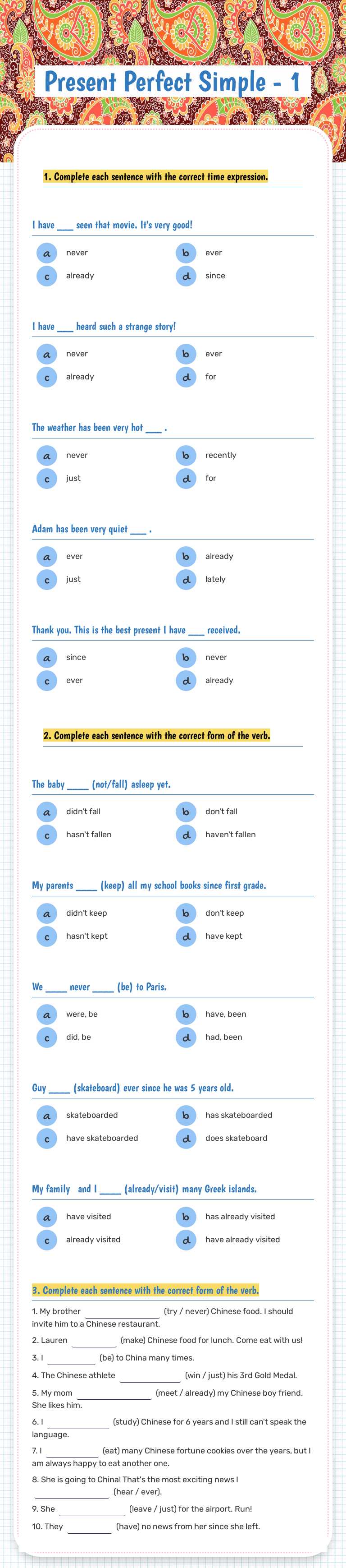 Present Perfect Simple - 1 worksheet preview image
