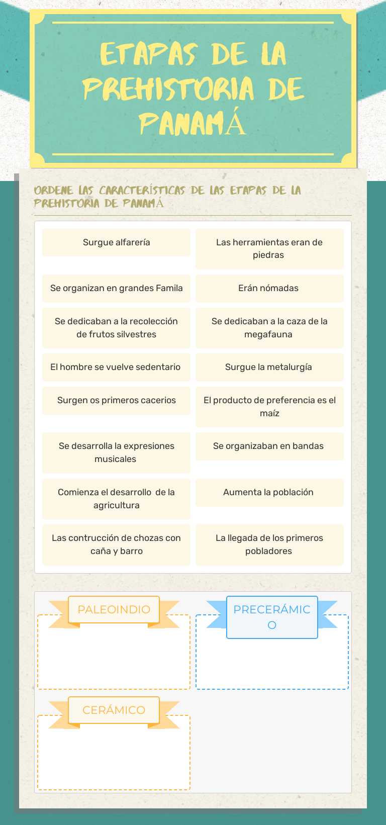 ETAPAS DE LA PREHISTORIA DE PANAMÁ worksheet preview image