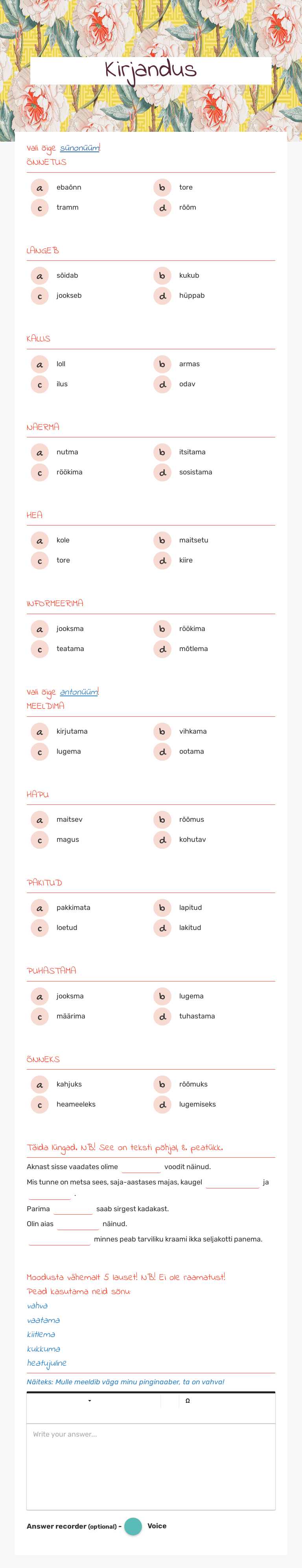 Kirjandus worksheet preview image