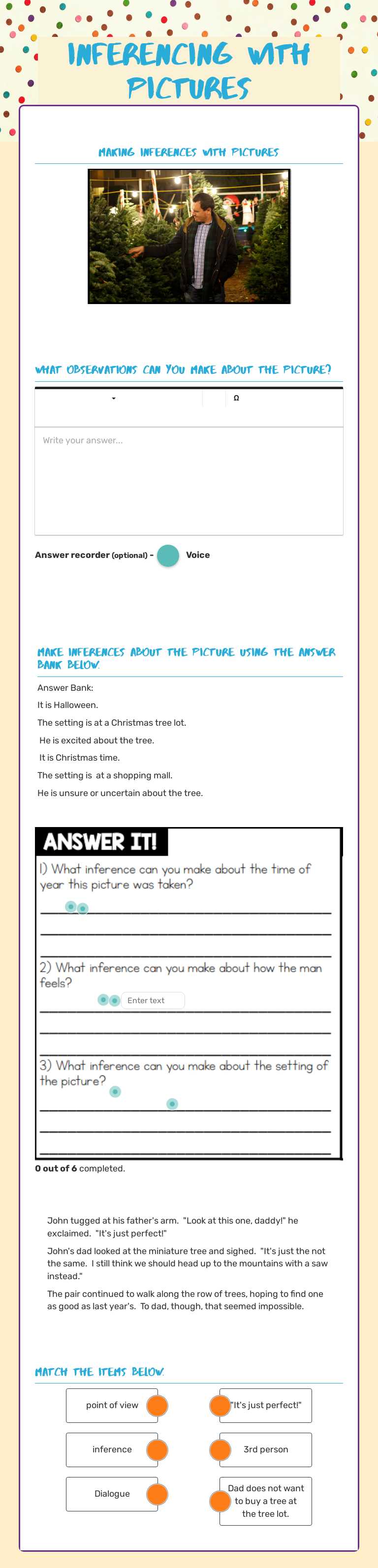 Inferencing with pictures Grade 4 worksheet preview