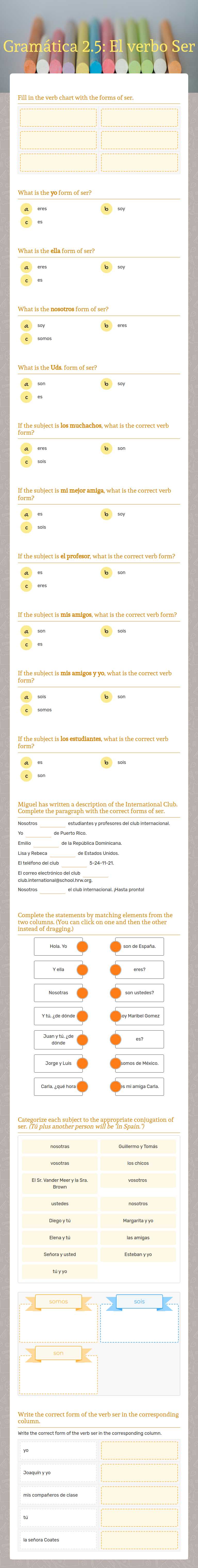 Gramática 2.5: El verbo Ser worksheet preview image