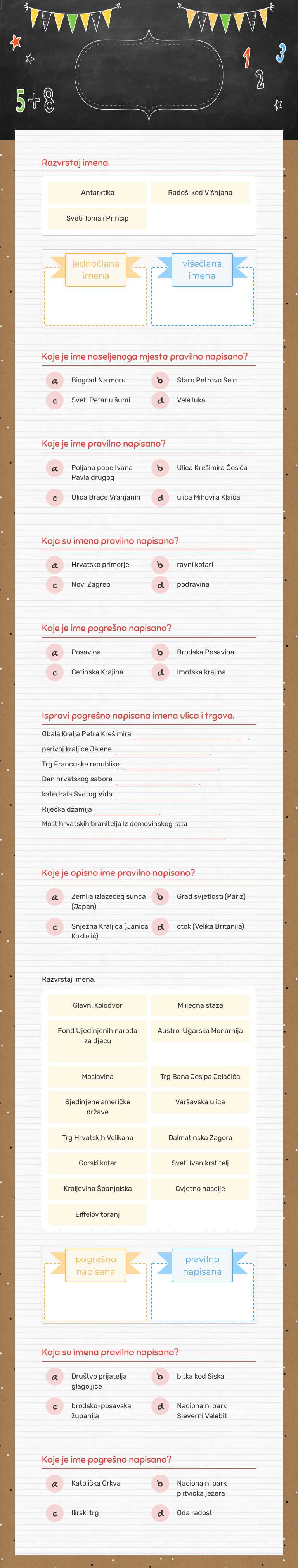 Veliko početno slovo, 8. r. Grade 6 worksheet preview