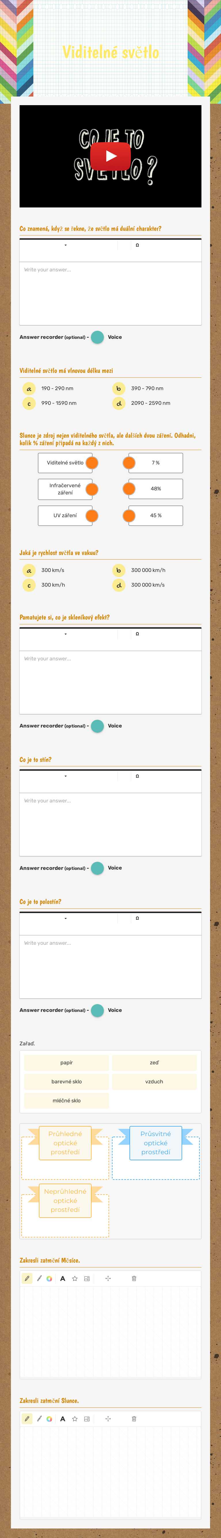 Viditelné světlo worksheet preview image