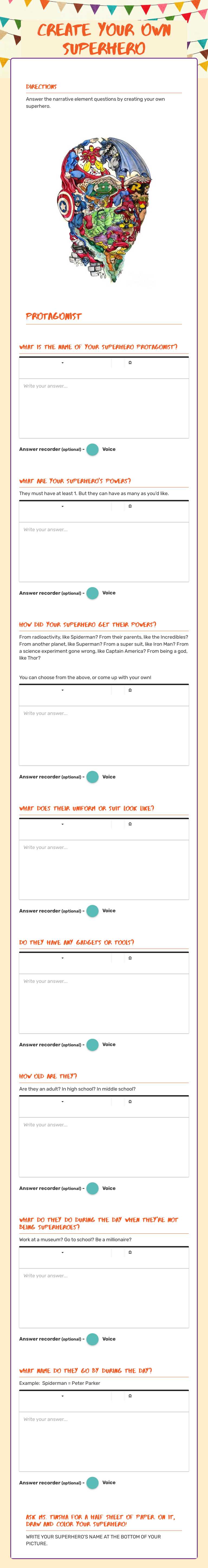Create your own superhero worksheet preview image