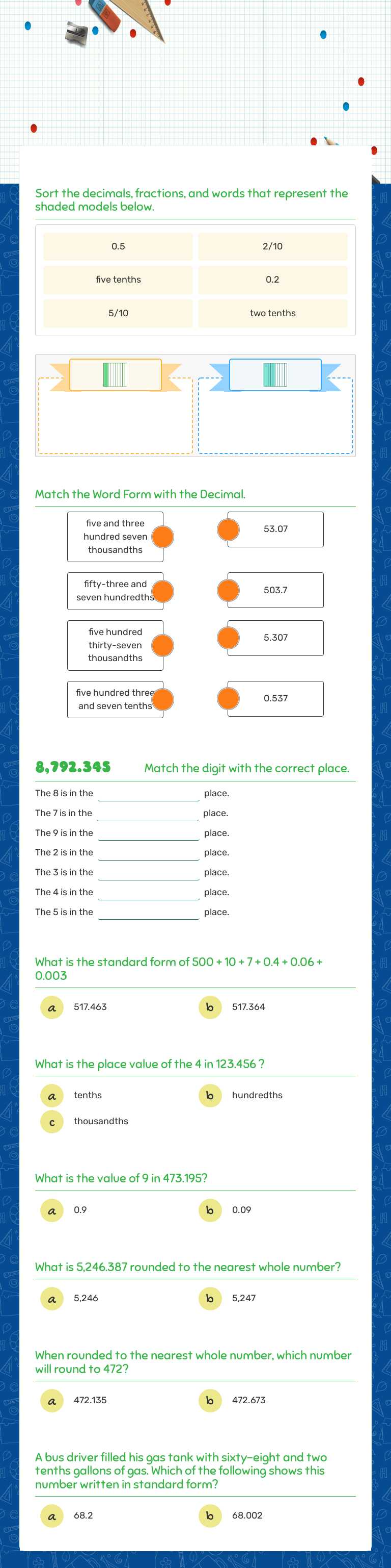 Decimal Place value #3 worksheet preview image