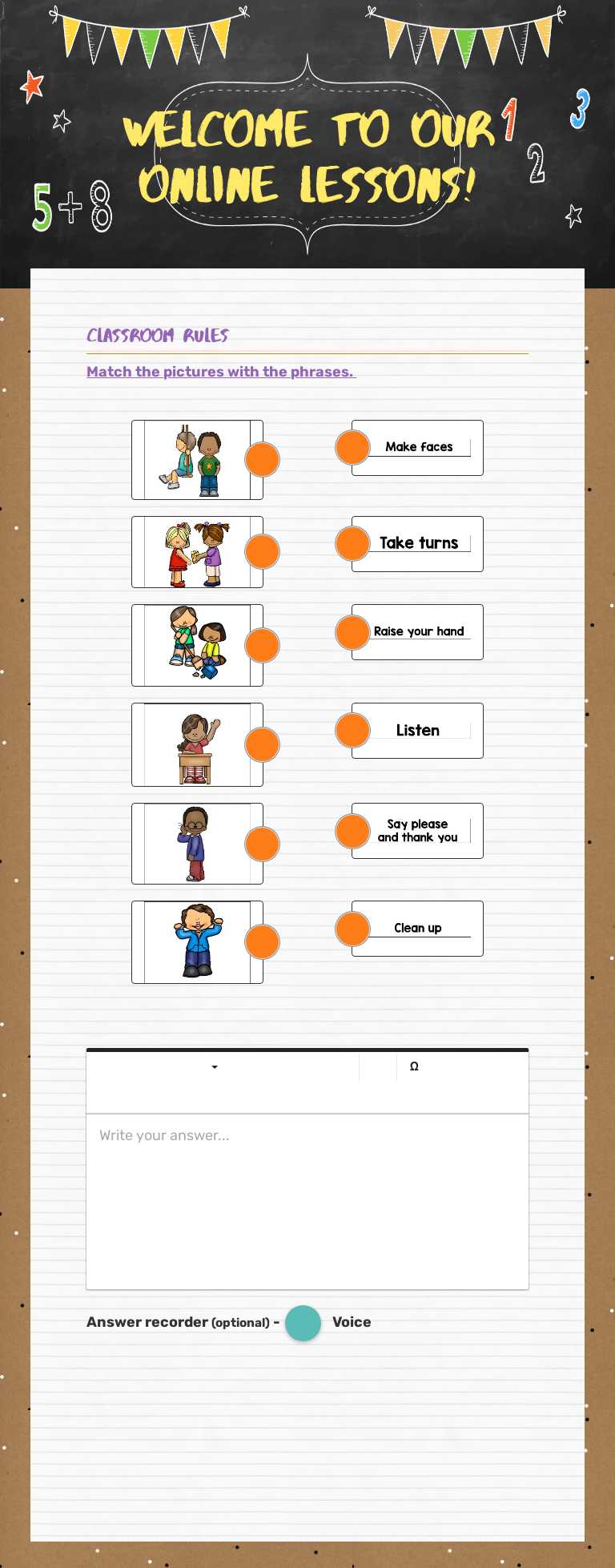 Welcome to our online lessons! worksheet preview image