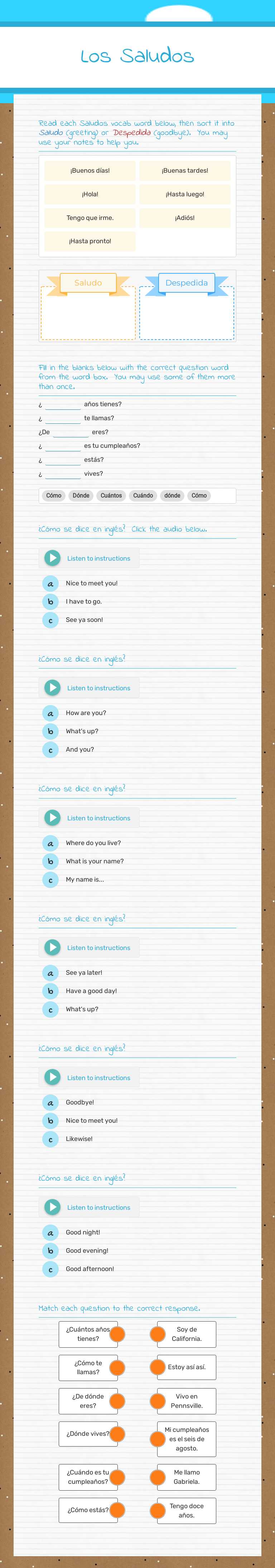 Los Saludos worksheet preview image