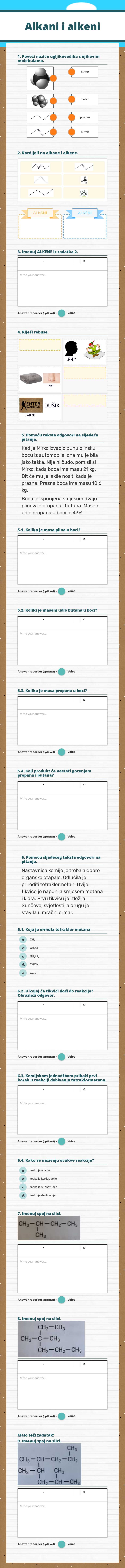 Alkani i alkeni worksheet preview image