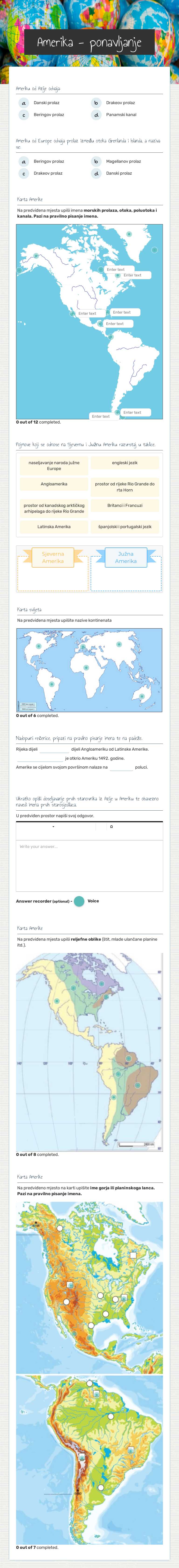 Amerika - ponavljanje worksheet preview image