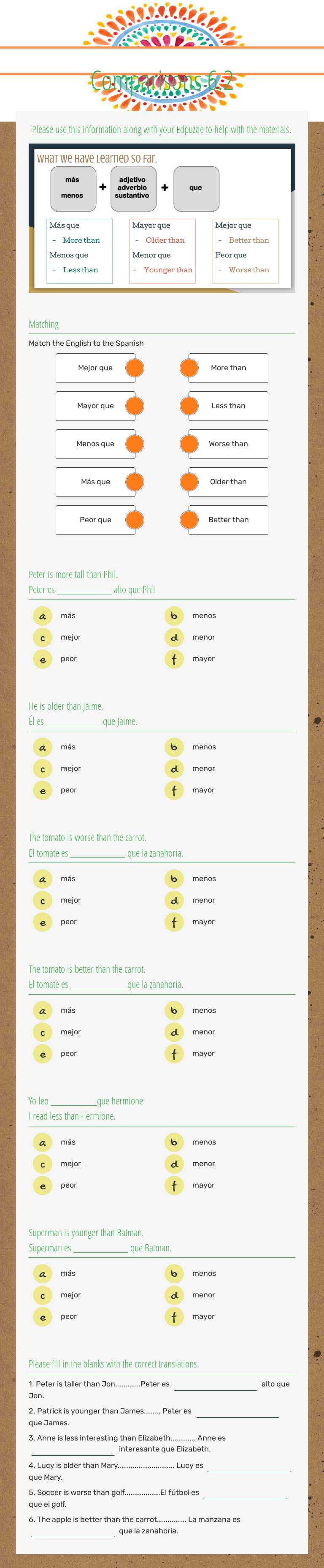 Comparisons 6.2 worksheet preview image