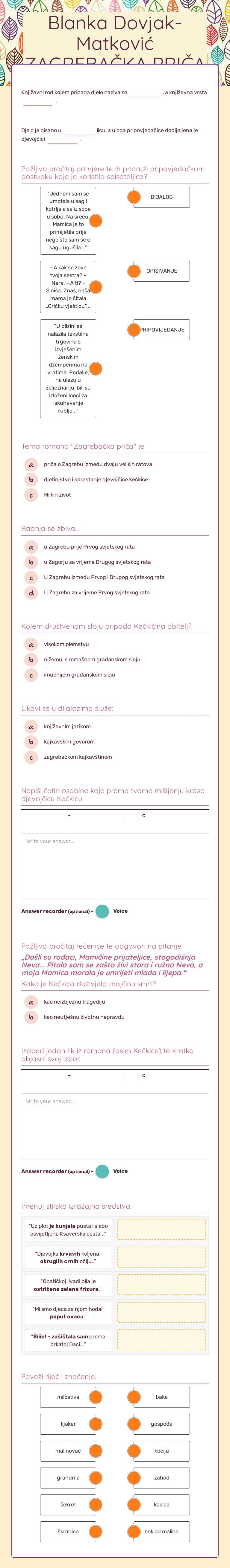 Blanka Dovjak-Matković ZAGREBAČKA PRIČA worksheet preview image