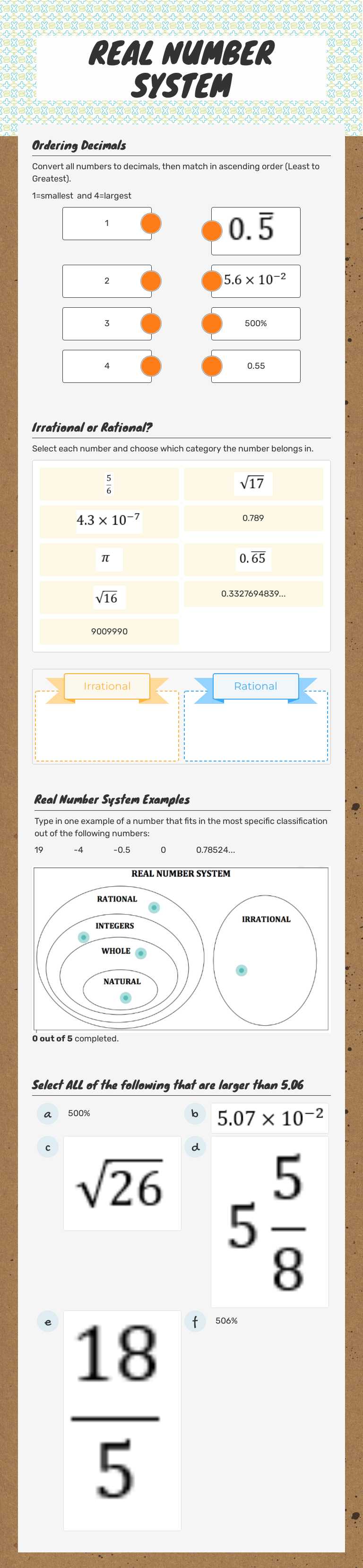 REAL NUMBER SYSTEM worksheet preview image