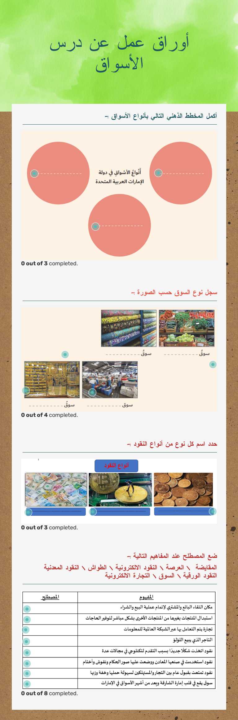 أوراق عمل عن درس الأسواق worksheet preview image