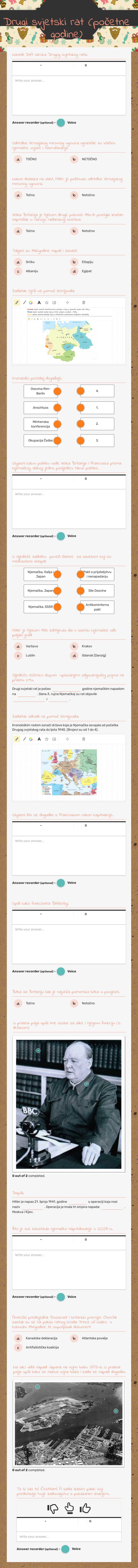 Drugi svjetski rat (početne godine) Grade 8 worksheet preview