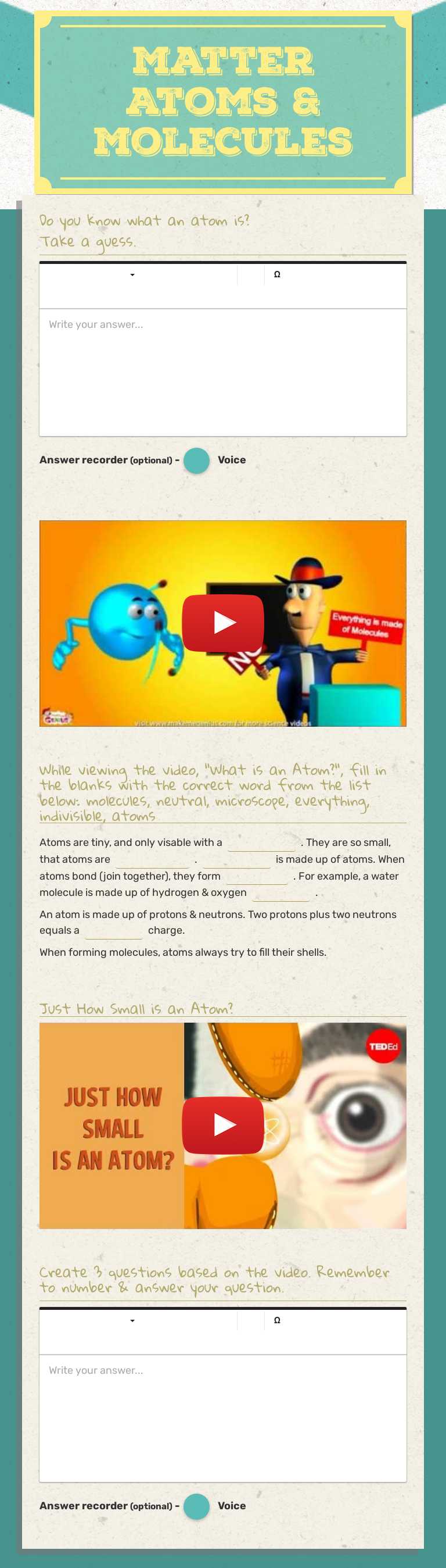 Matter Atoms & Molecules Grade 5 worksheet preview