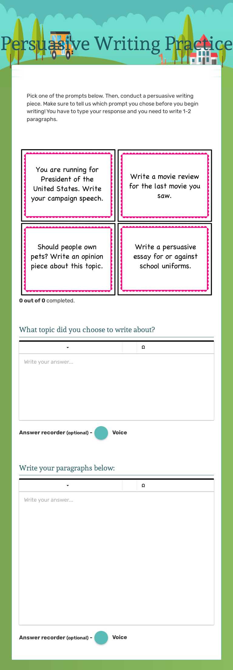 Persuasive Writing Practice worksheet preview image