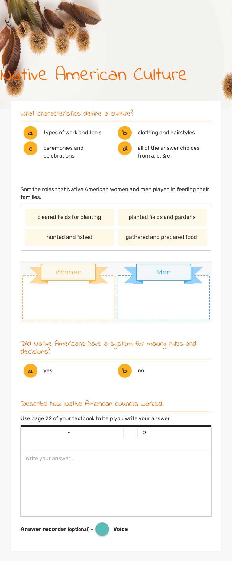 Native American Culture worksheet preview image