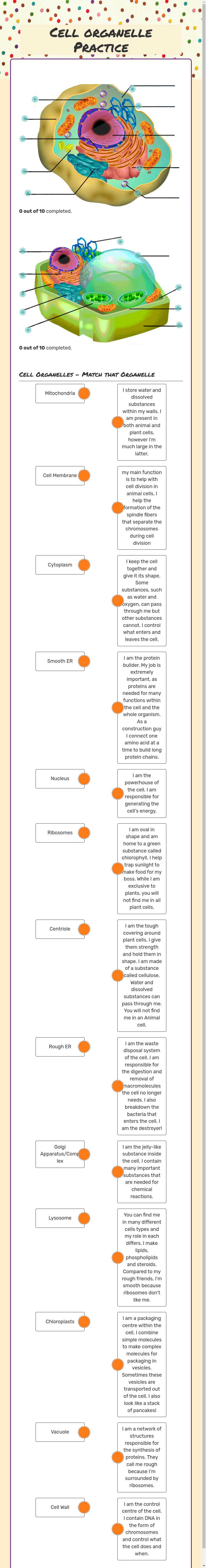 Cell organelle Practice worksheet preview image