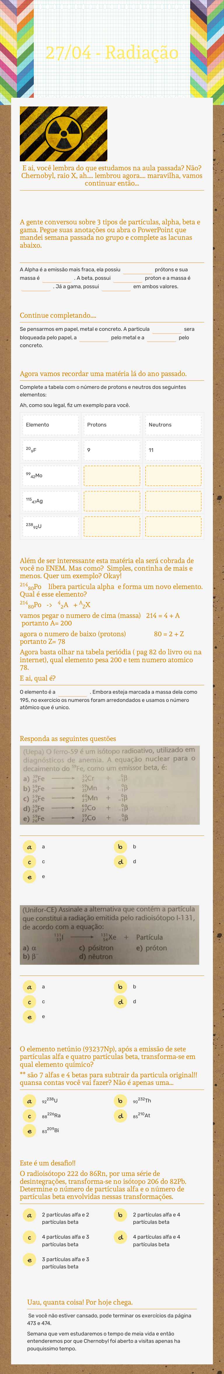 27/04 - Radiação Grade 10 worksheet preview