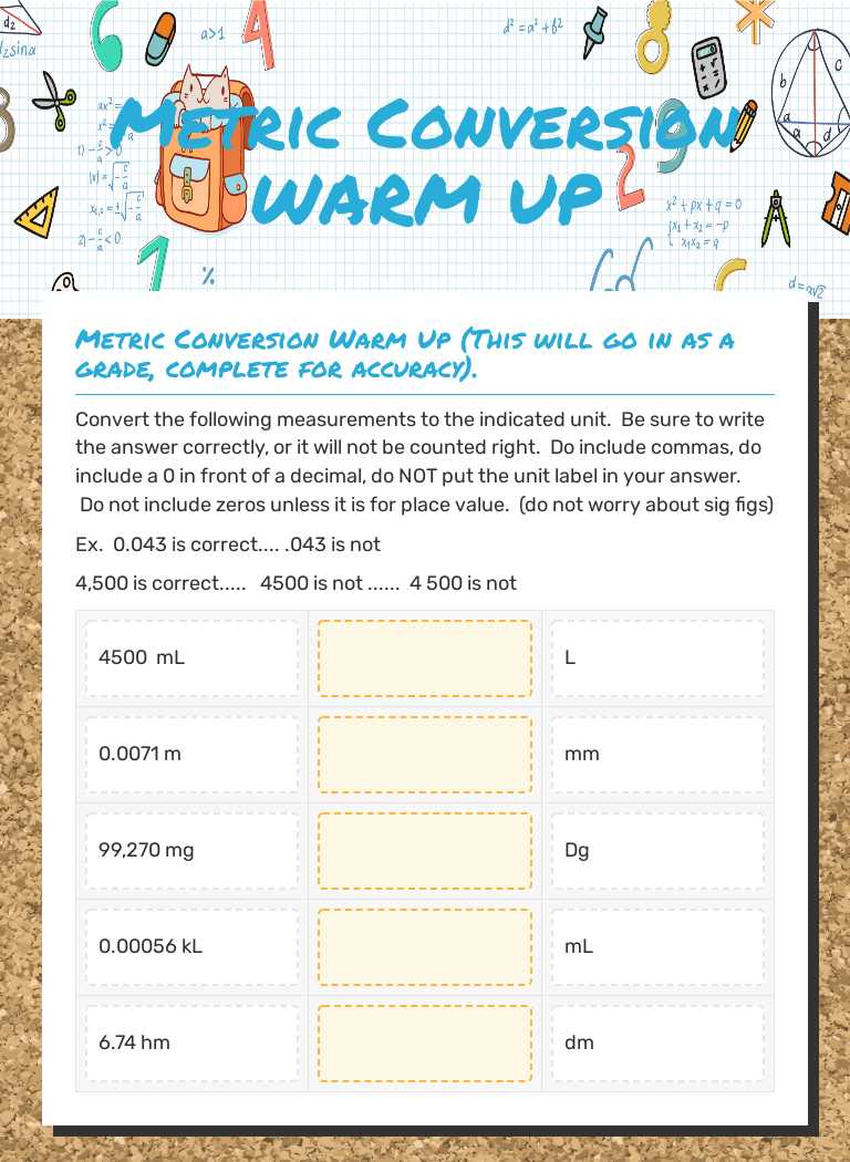 Metric Conversion WARM UP Grade 10 worksheet preview