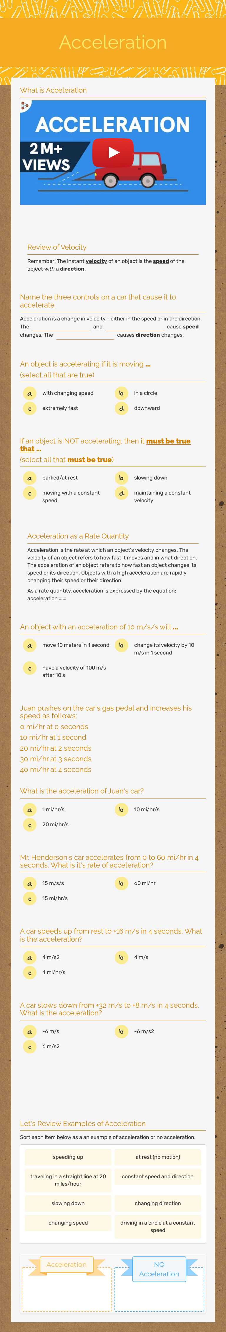 Acceleration worksheet preview image