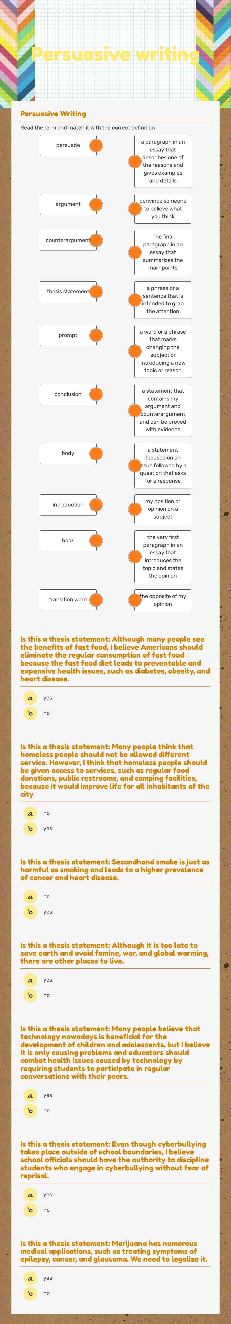 Persuasive writing worksheet preview image