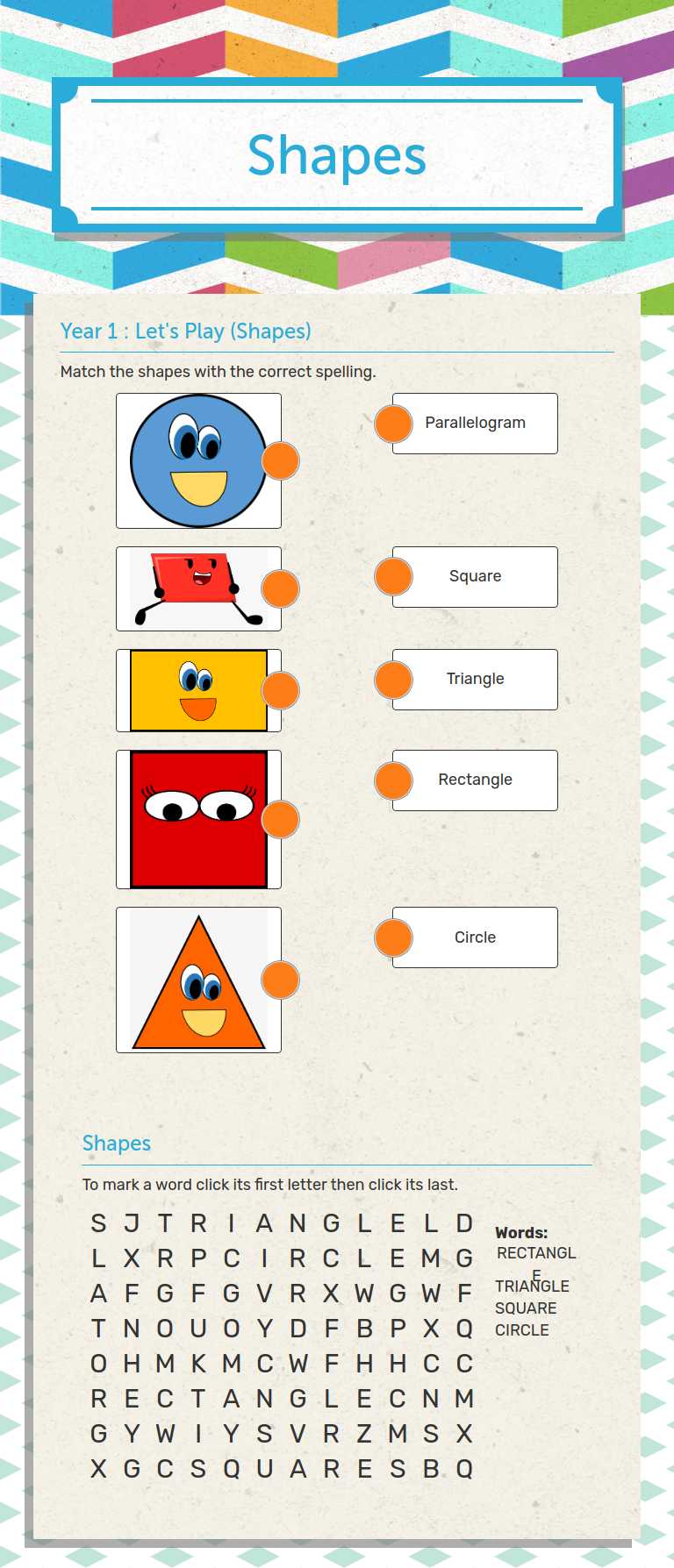 Shapes worksheet preview image