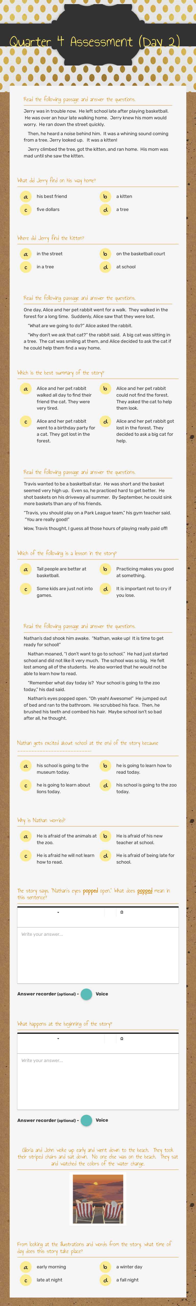 Quarter 4 Assessment (Day 2) Grade 2 worksheet preview