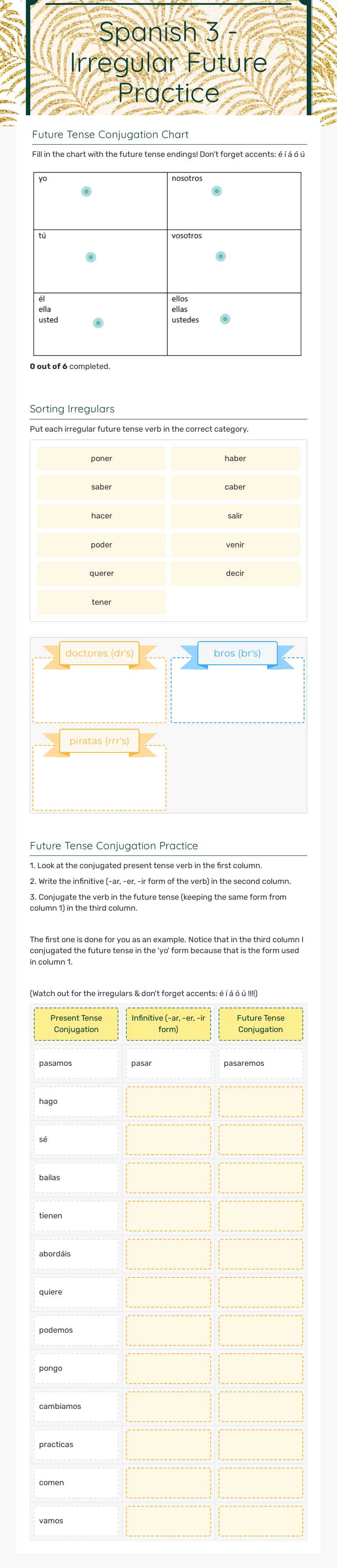 Spanish 3 - Irregular Future Practice Grade 10 worksheet preview