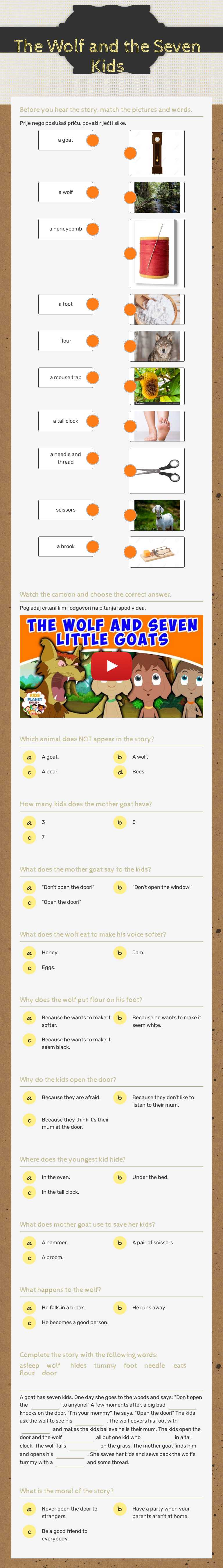The Wolf and the Seven Kids Grade 4 worksheet preview