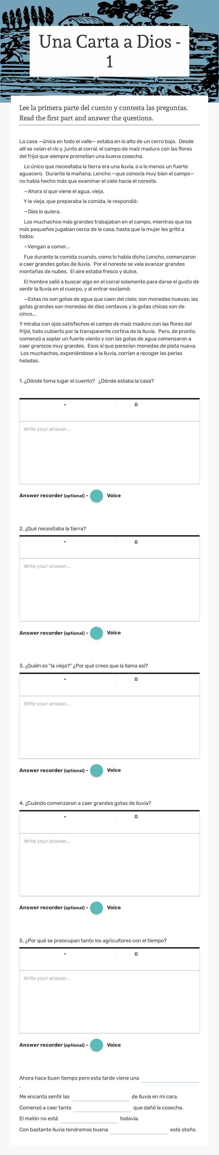 Una Carta a Dios - 1 worksheet preview image