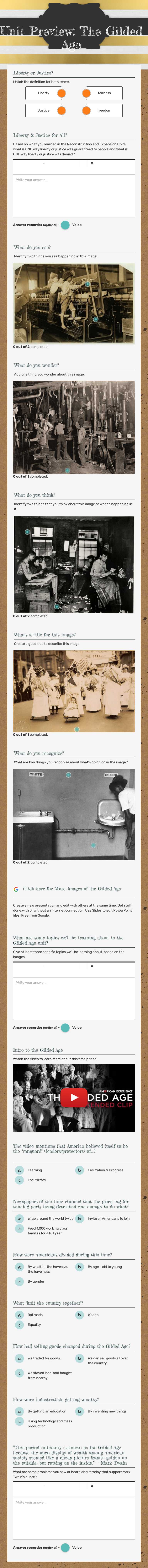 Unit Preview: The Gilded Age worksheet preview image