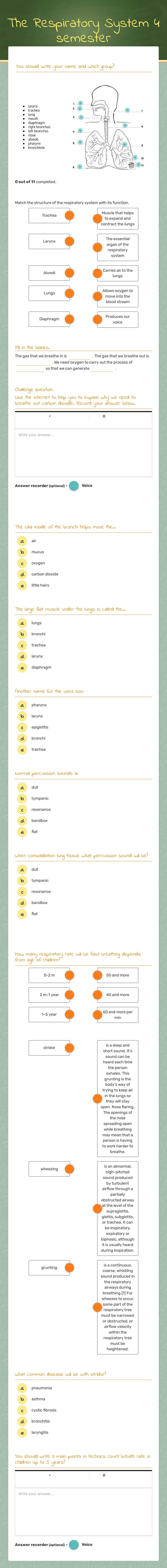 The Respiratory System            
 4 semester worksheet preview image