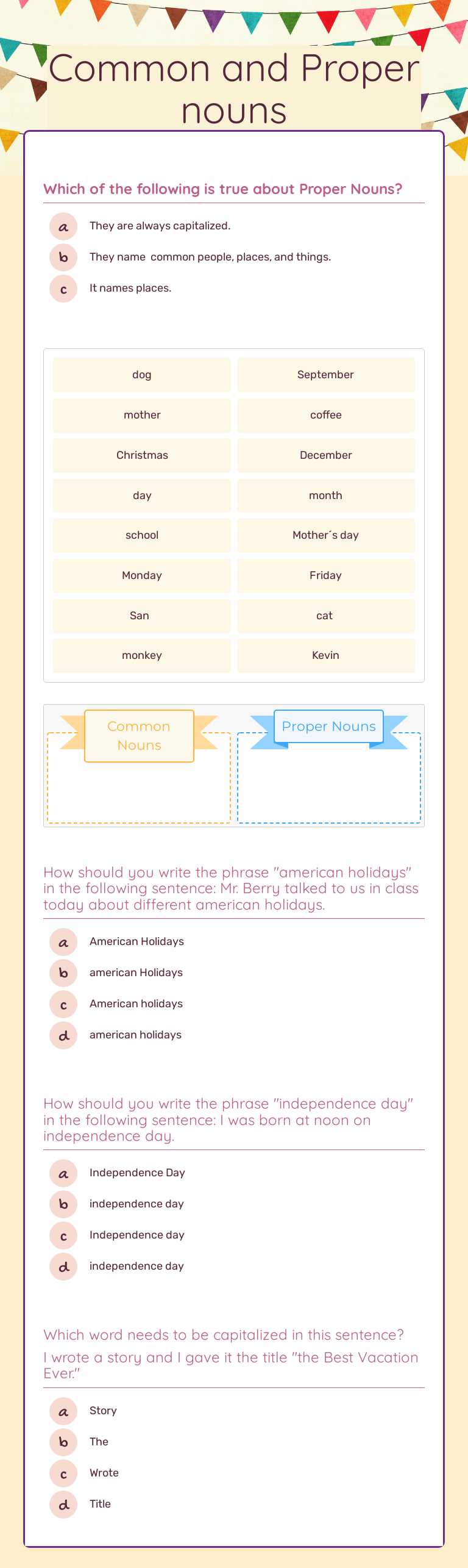Common and Proper nouns worksheet preview image