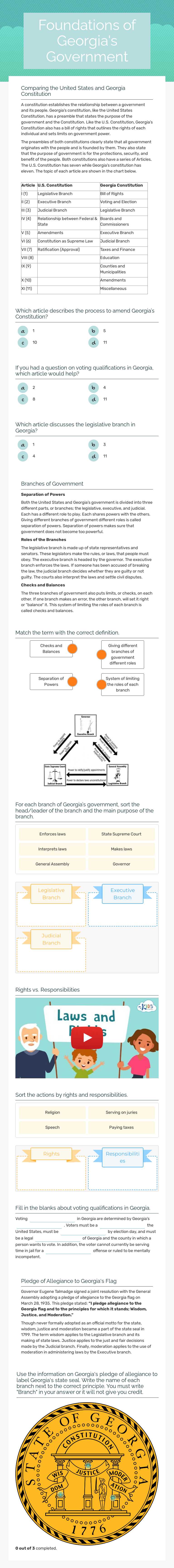 Foundations of Georgia's Government worksheet preview image