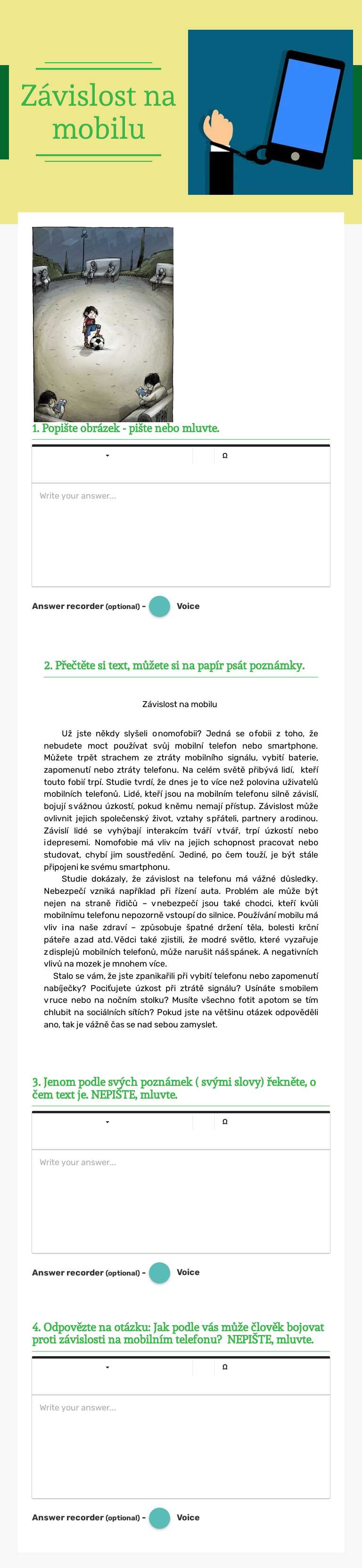 Závislost na mobilu worksheet preview image