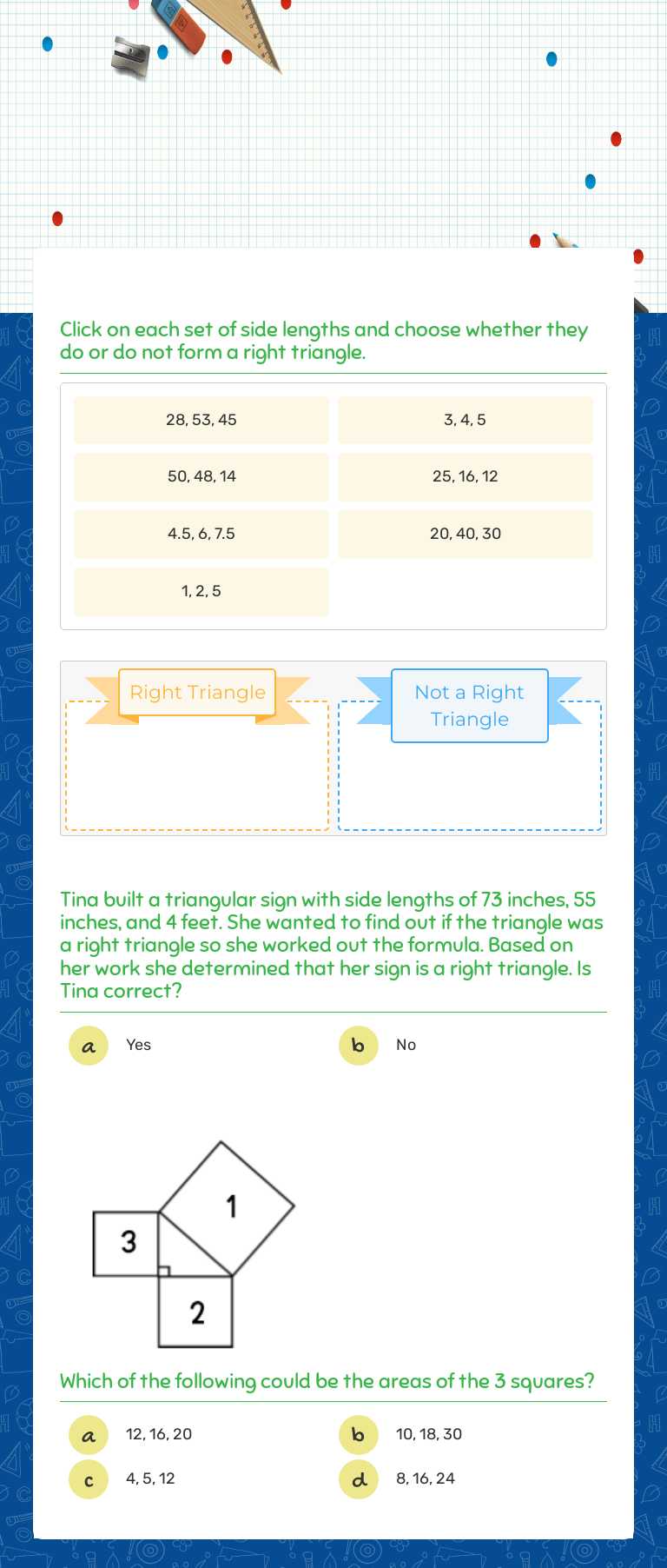 Pythagorean Theorem Converse worksheet preview image