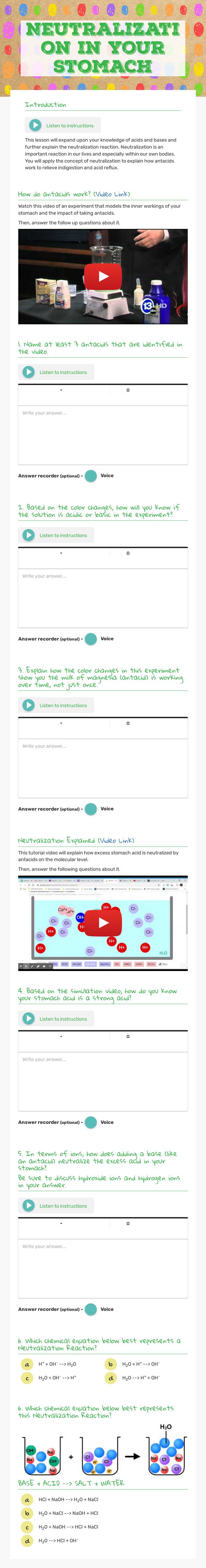 Neutralization in Your Stomach worksheet preview image