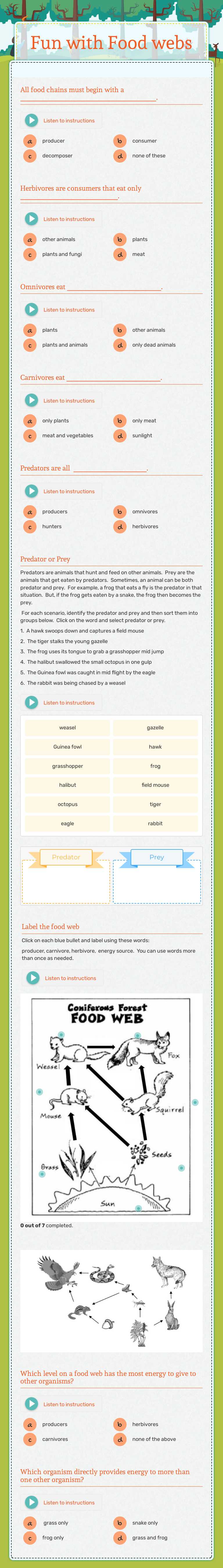 Fun with Food webs worksheet preview image