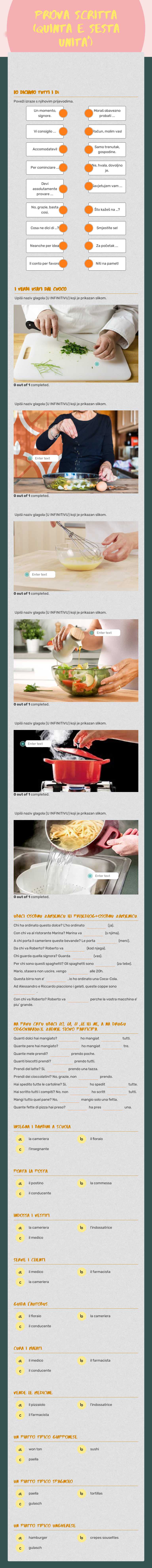 prova scritta (quinta e sesta unita') worksheet preview image