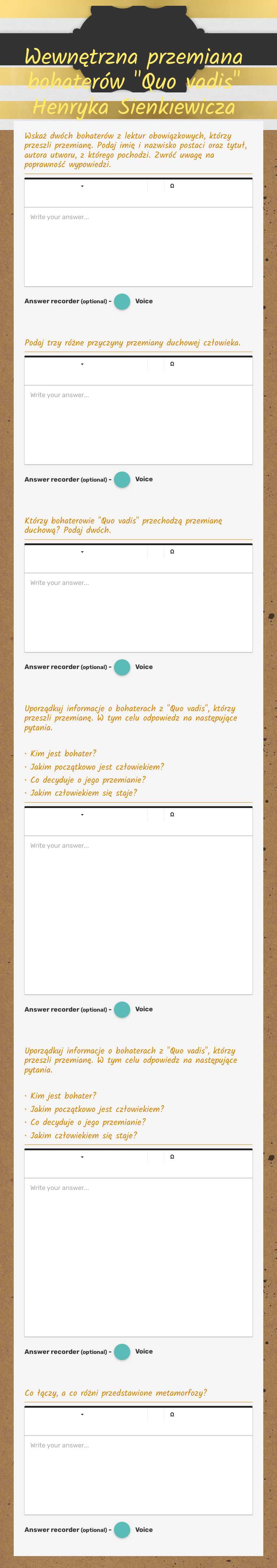 Wewnętrzna przemiana bohaterów "Quo vadis" Henryka Sienkiewicza worksheet preview image