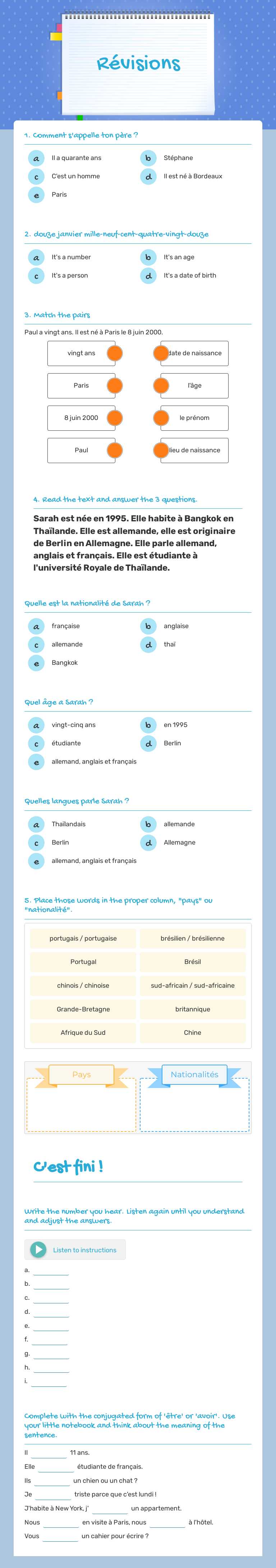 Révisions Grade 6 worksheet preview