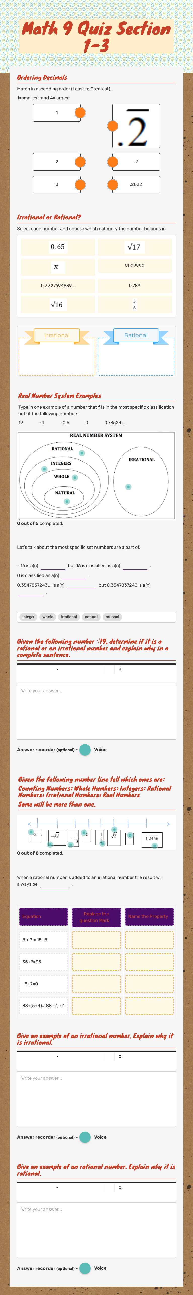 Math 9              
 Quiz   Section 1-3 worksheet preview image