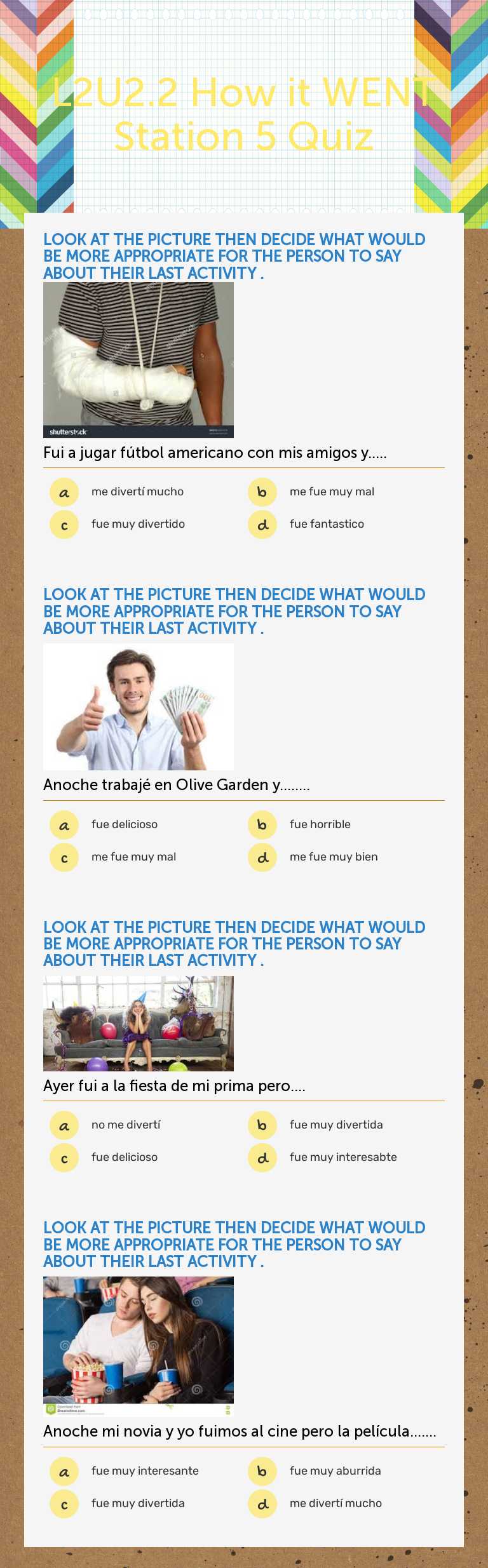 L2U2.2 How it WENT Station 5 Quiz worksheet preview image
