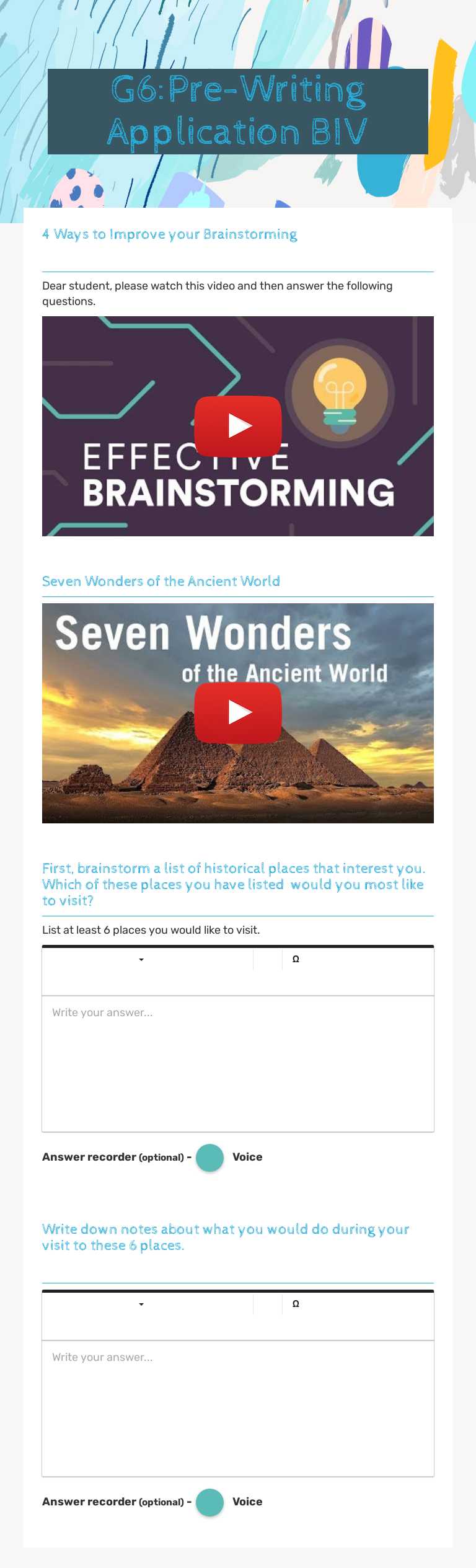 G6:Pre-Writing Application BIV worksheet preview image