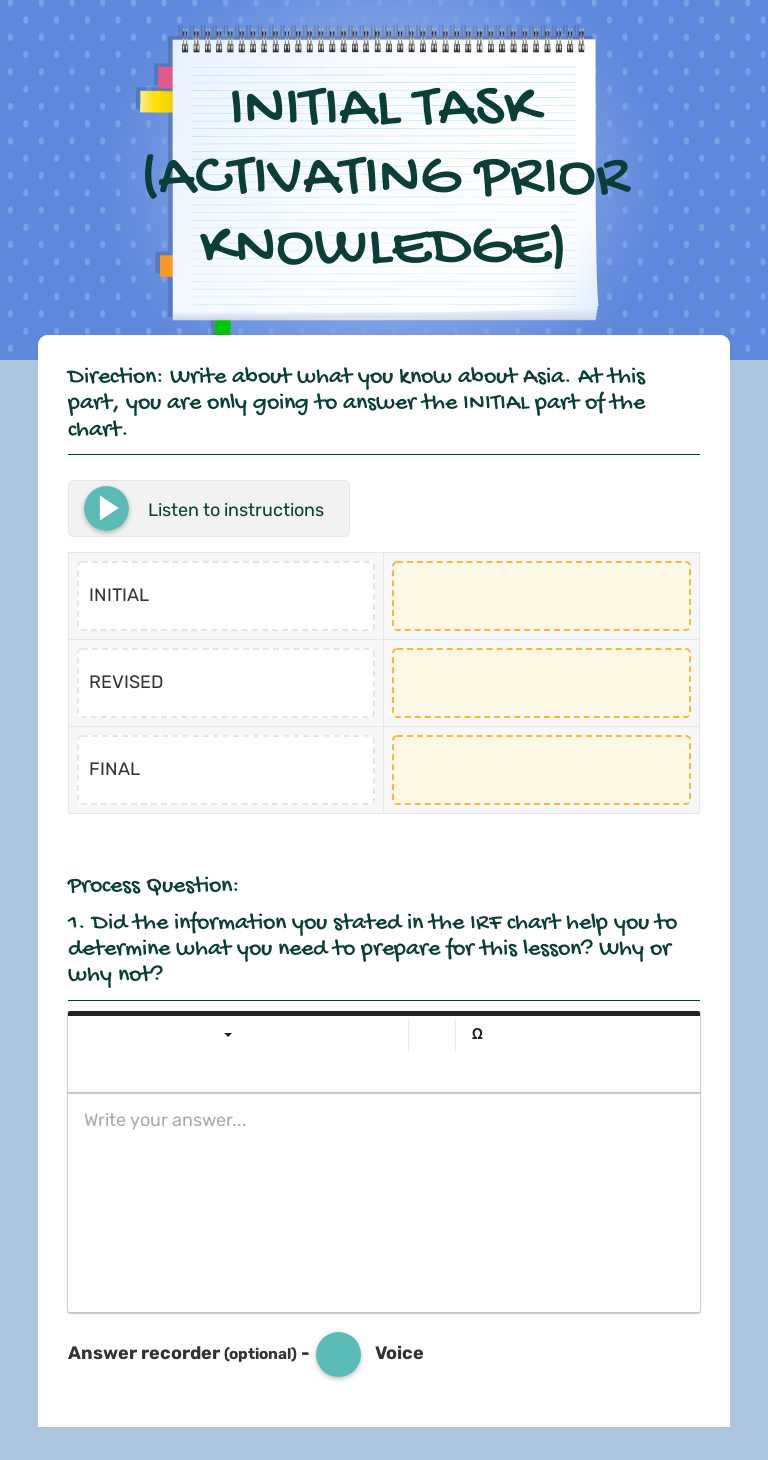 INITIAL TASK (ACTIVATING PRIOR KNOWLEDGE) worksheet preview image