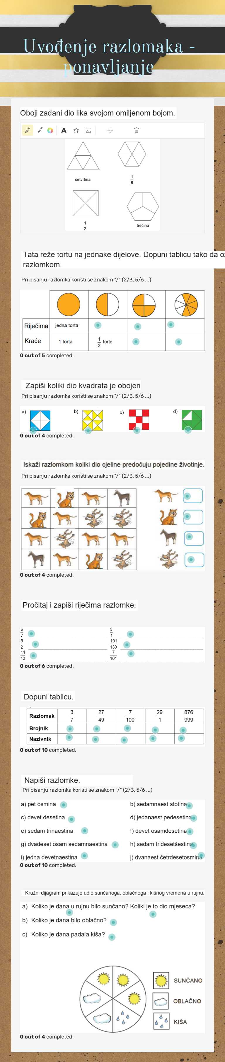 Uvođenje razlomaka - ponavljanje worksheet preview image