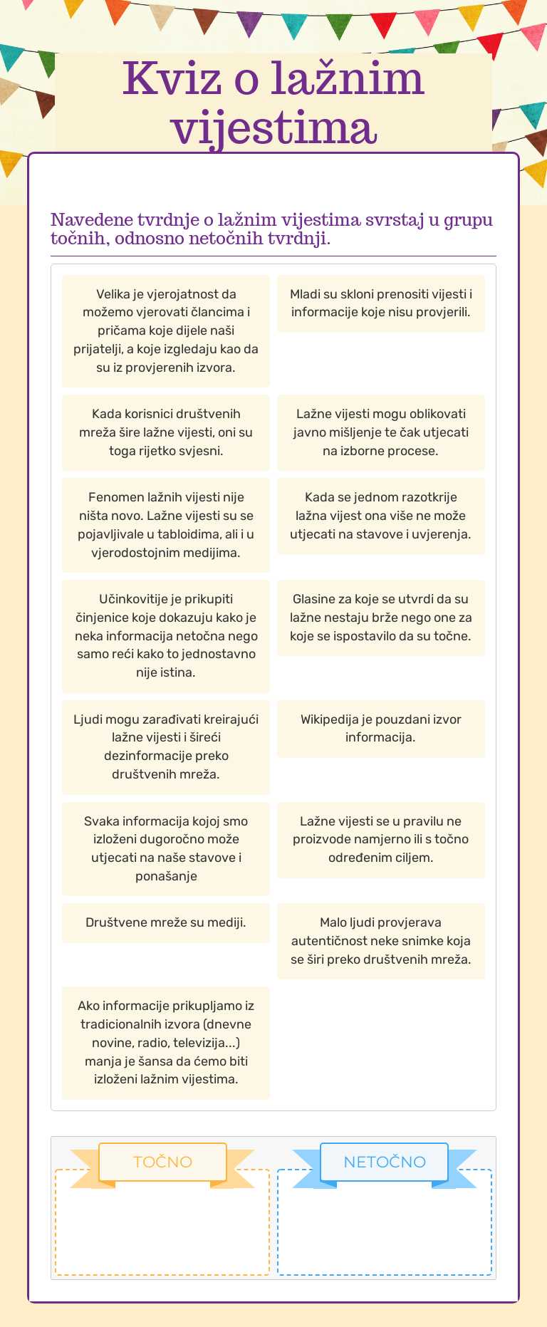 Kviz o lažnim vijestima worksheet preview image