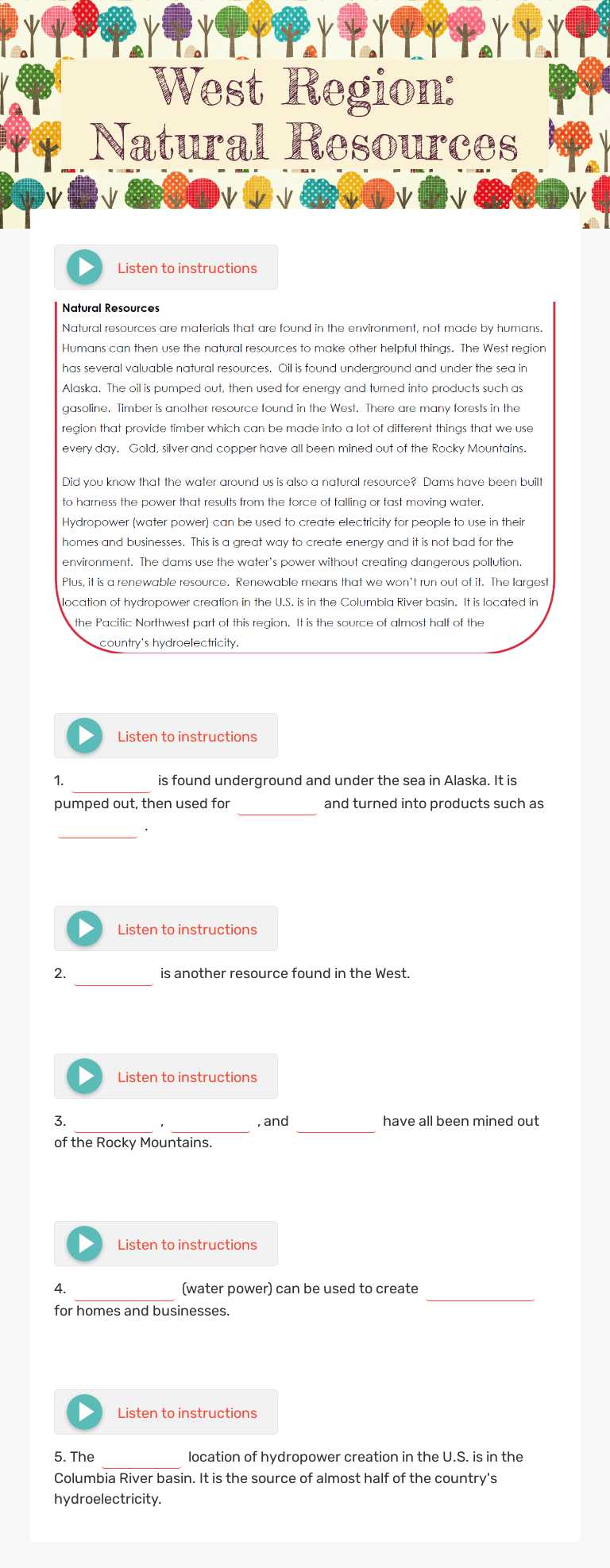 West Region: Natural Resources worksheet preview image